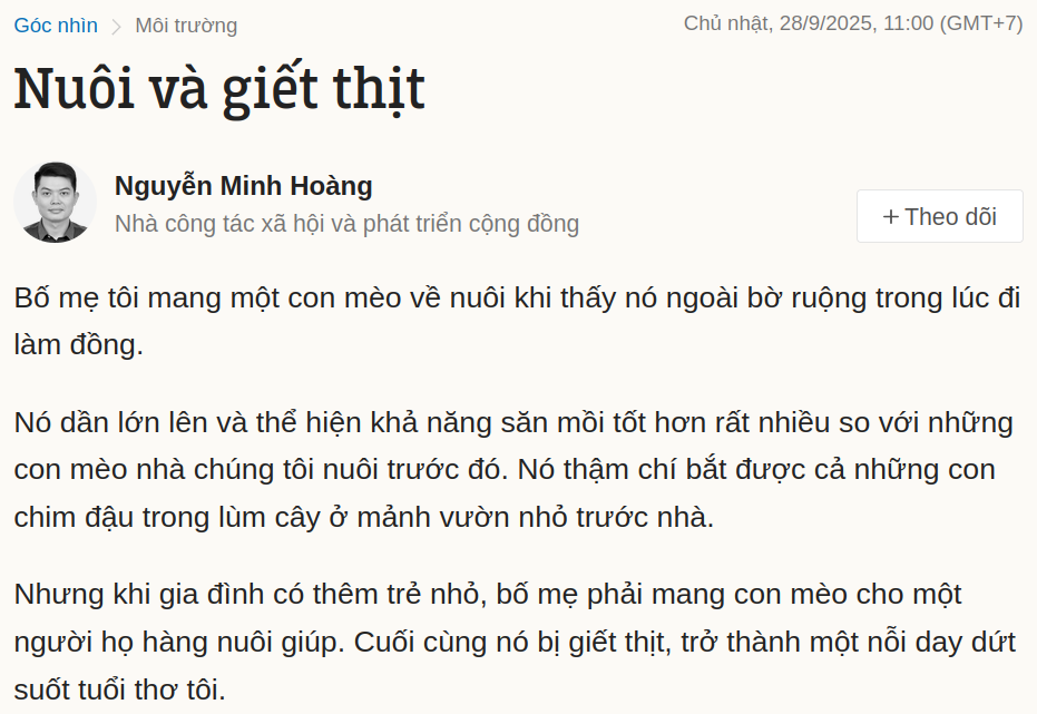 Read more about the article Nuôi và giết thịt